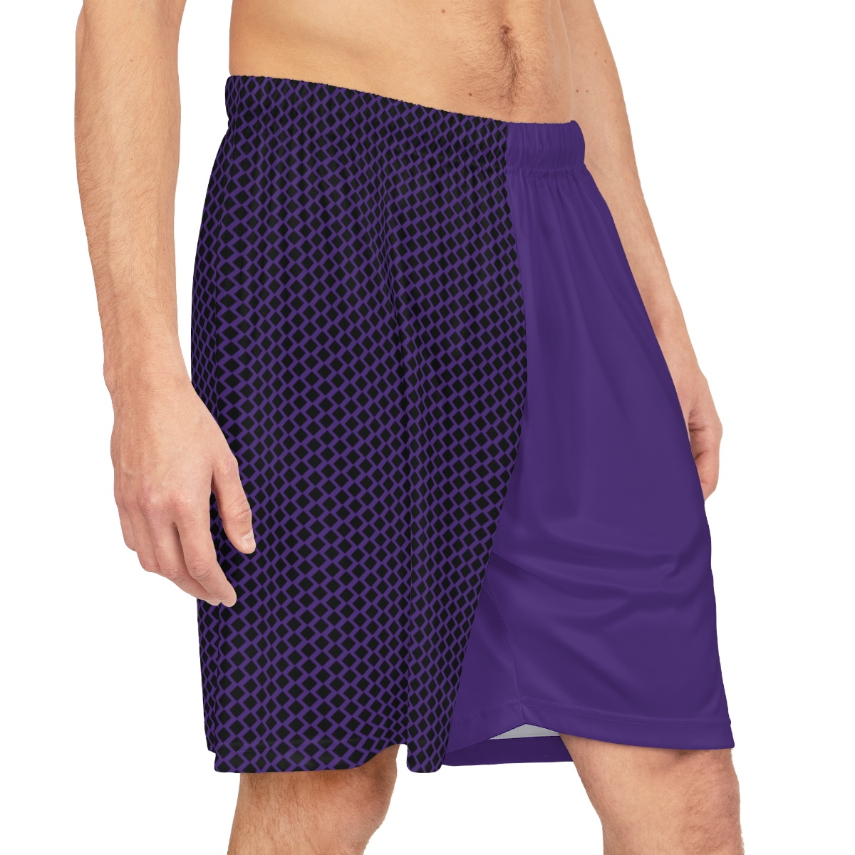 Basketball Shorts - Black Diamonds on Purple - Image 4