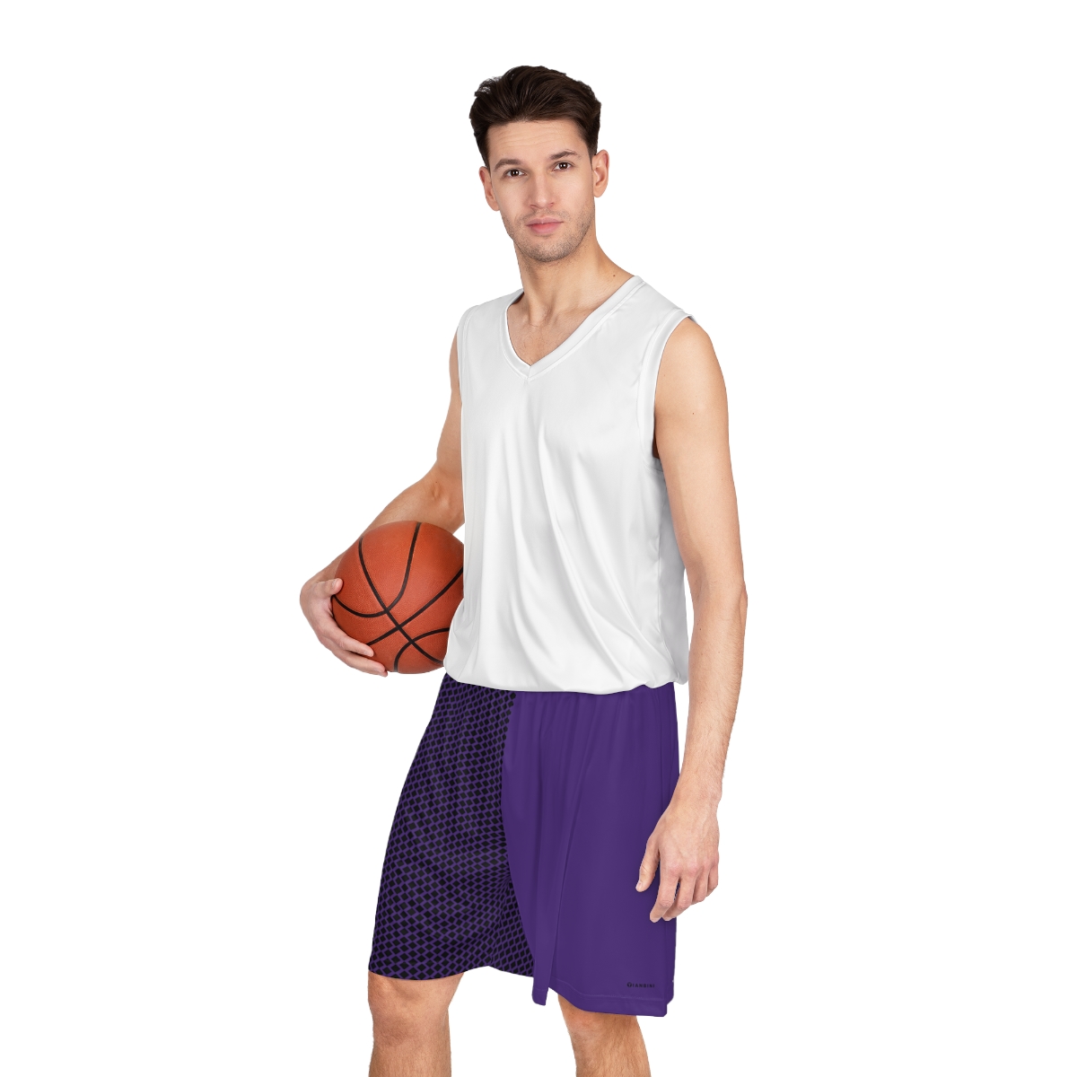 Basketball Shorts - Black Diamonds on Purple - Image 5