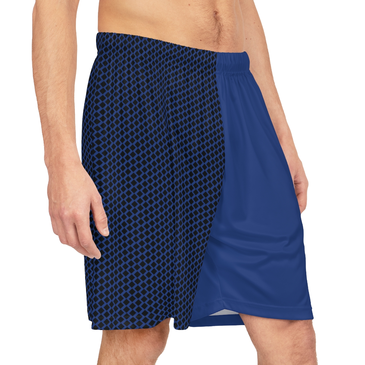 Basketball Shorts - Black Diamonds on Blue - Image 4