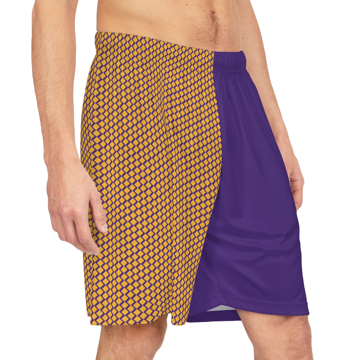 Basketball Shorts - Gold Diamonds on Purple - Image 5