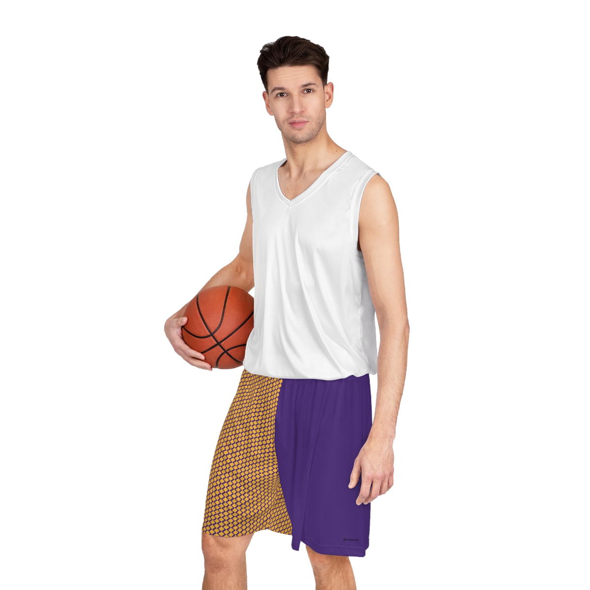 Basketball Shorts - Gold Diamonds on Purple - Image 6