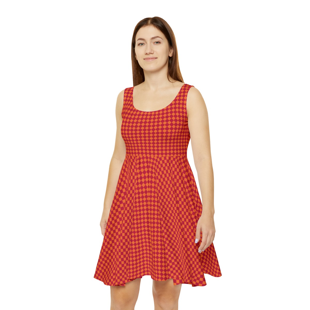 Skater Dress - Diamonds Red on Orange - Image 2
