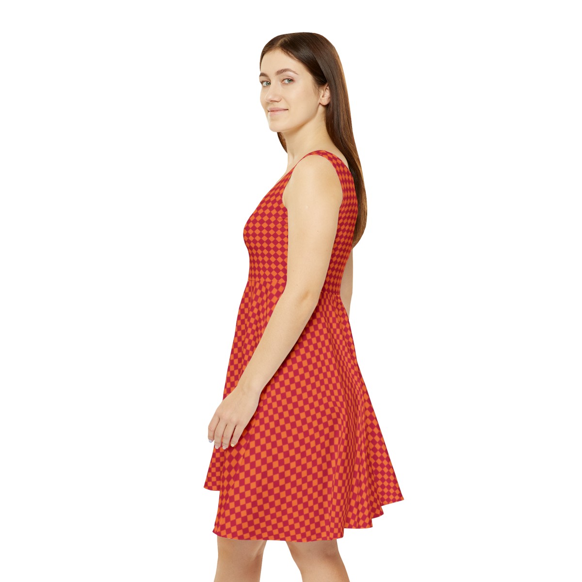Skater Dress - Diamonds Red on Orange - Image 3