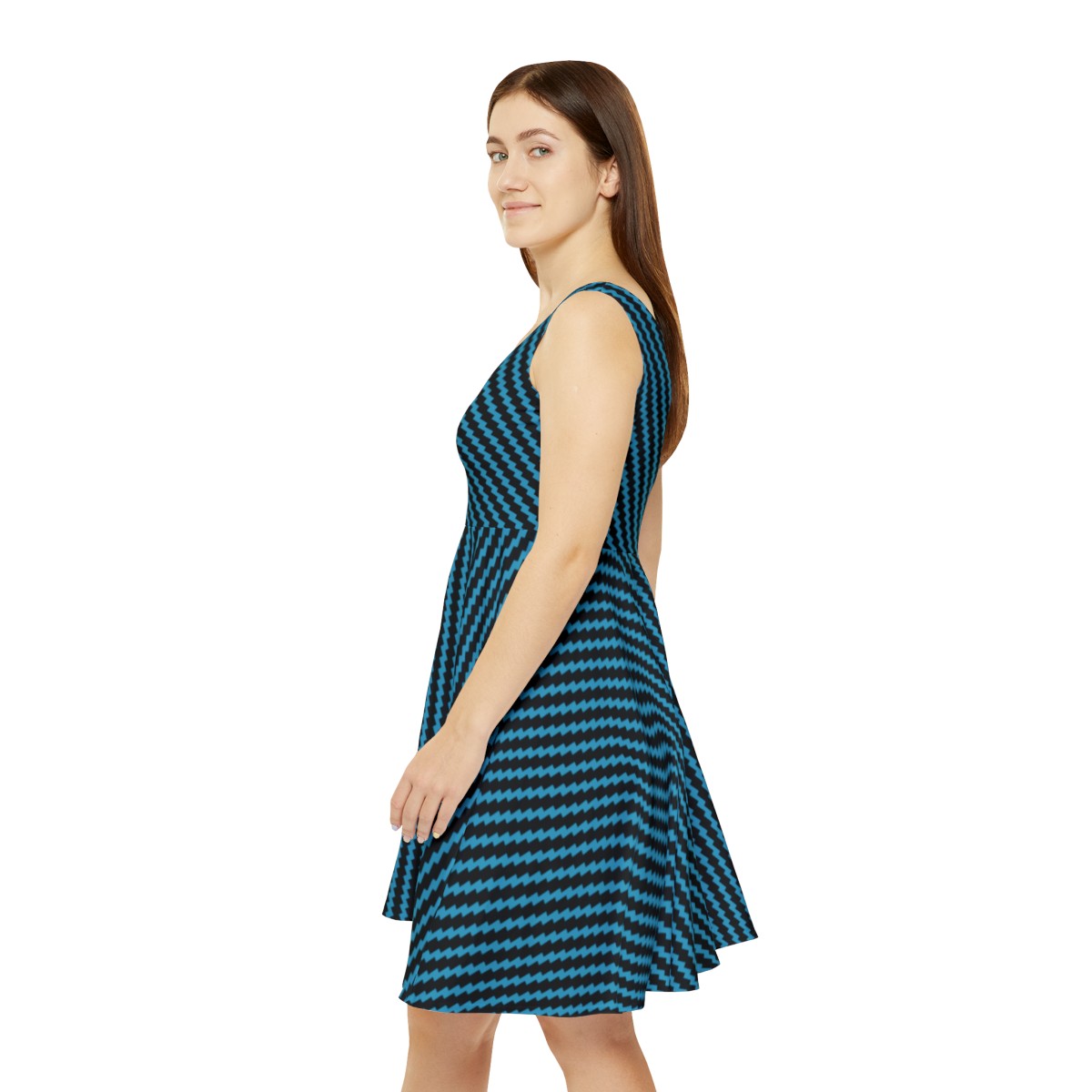 Skater Dress - Black Zag on Turquoise - Image 3