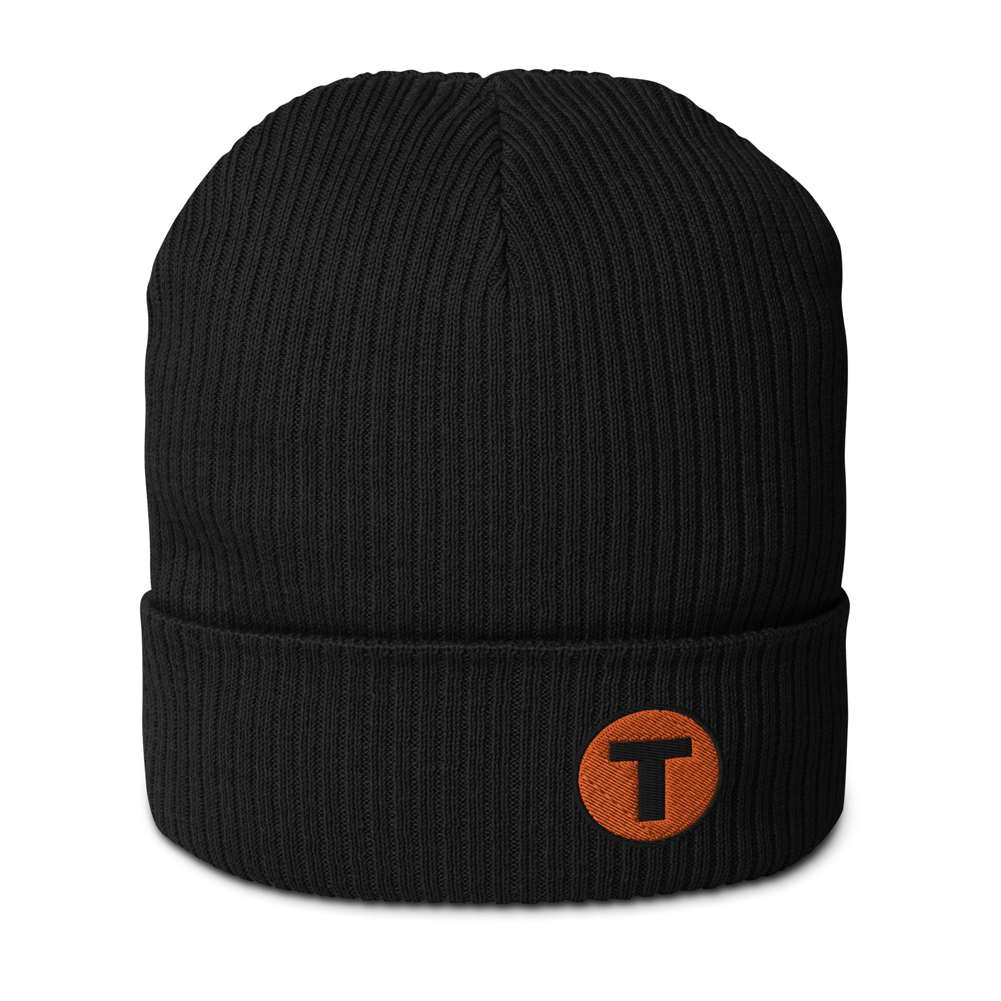 Beanie Organic Ribbed - Tianbini T (Black on Orange)